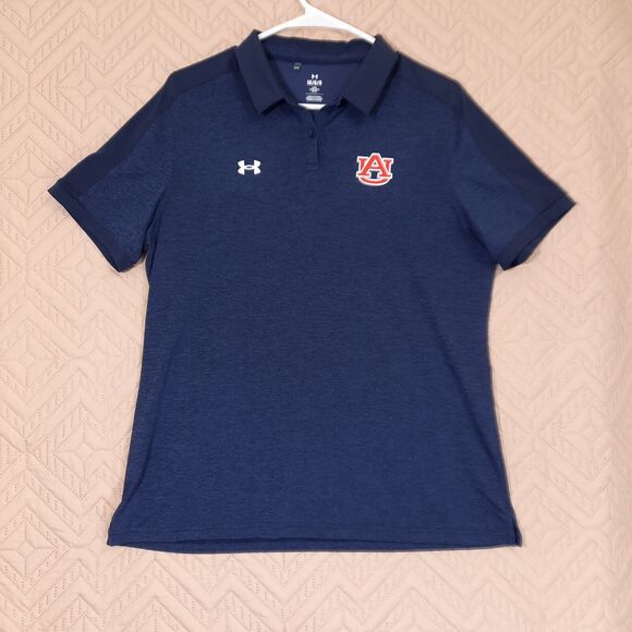 Set of 2 Under Armour Polo Shirt Navy Blue Auburn Tigers SEC Football Sz Large - Picture 2 of 12